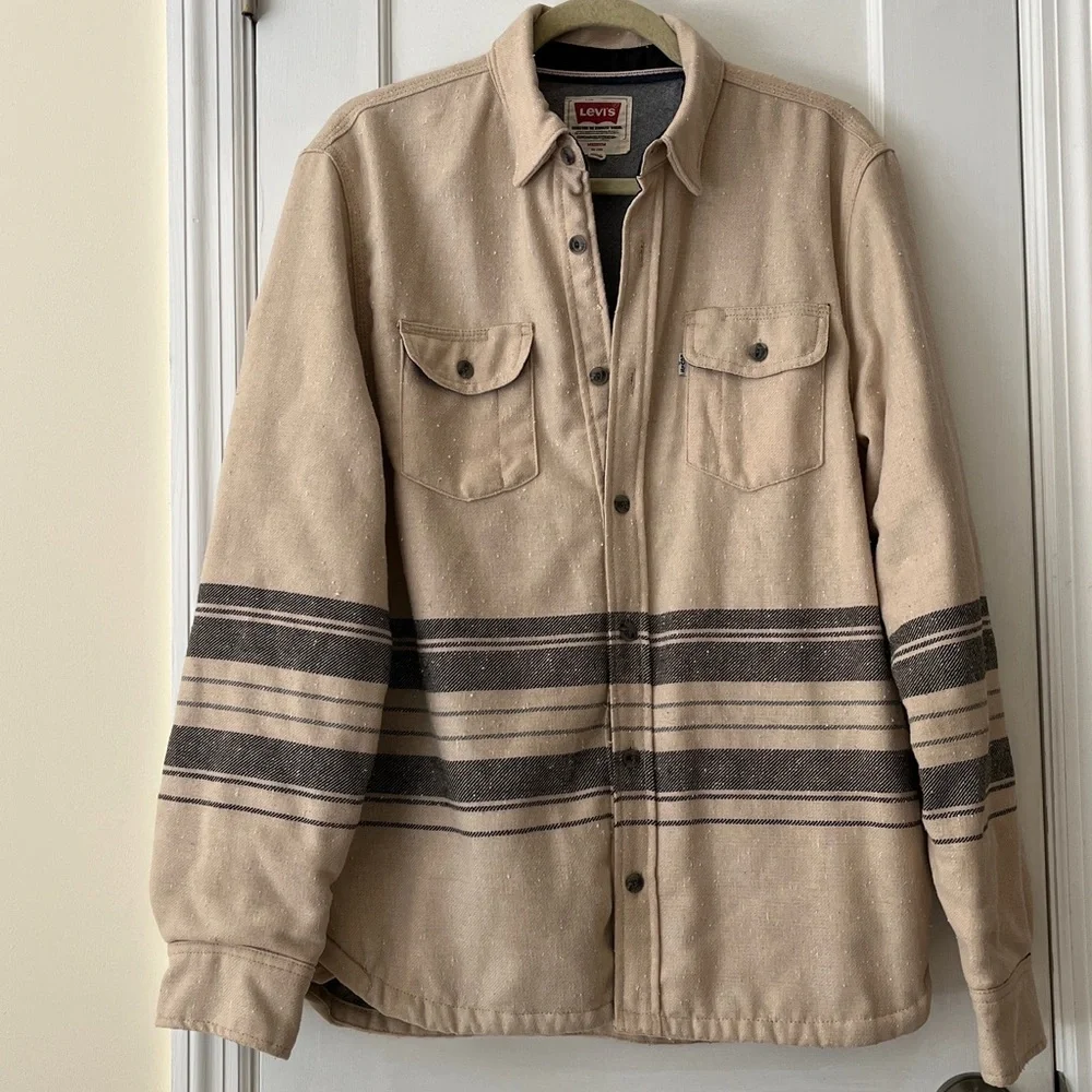 Levi’s Wool Blend‎ Shacket Lined Shirt Men’s Medium Textured Striped Cabincore